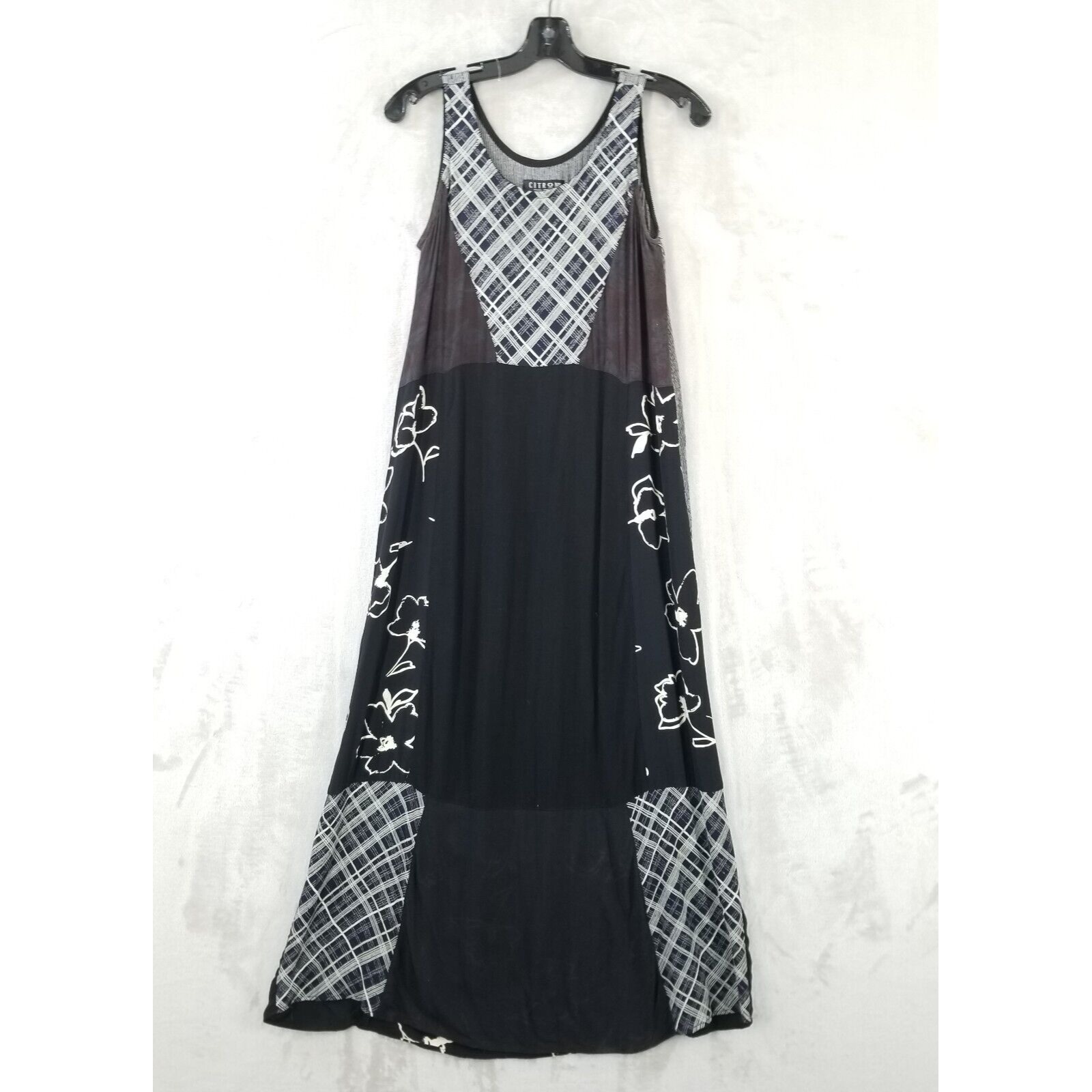 Citron Maxi Dress Women S Patchwork Plaid Floral Sleeveless Flowy Art Hippie